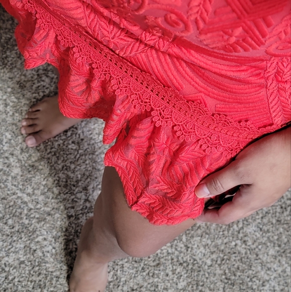 FOREVER 21 CHERRY RED EMBROIDERED MINI DRESS M 6 8 10 - Picture 3 of 10